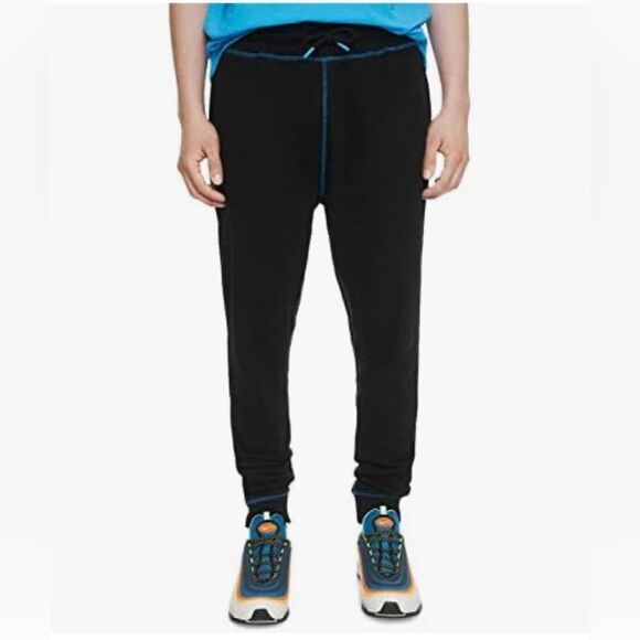 NWT Eleven Paris Men’s Exposed Seam Fleece Joggers Black W/Dresden Blue size S - Picture 4 of 13